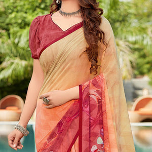 Chiku Casual Wear Printed Georgette Saree - Peachmode