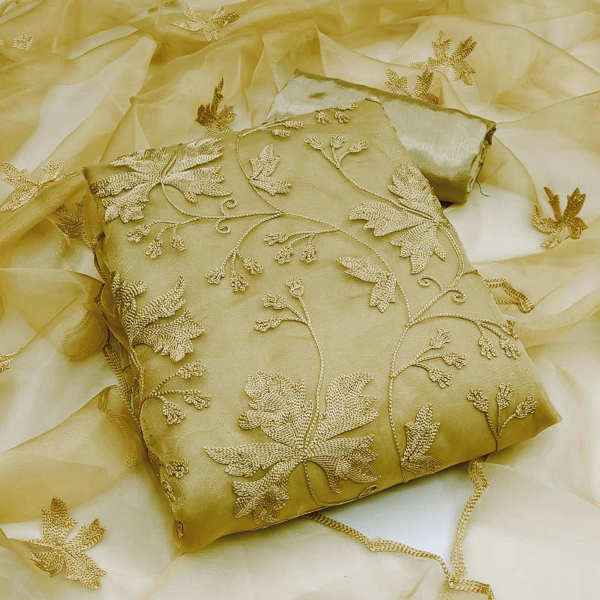 Chiku Embroidered Organza Dress Material - Peachmode