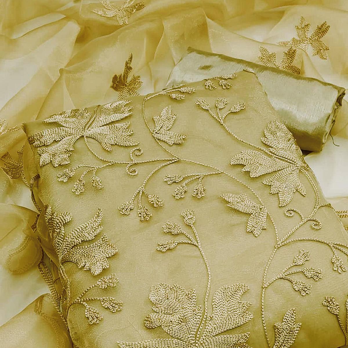 Chiku Embroidered Organza Dress Material - Peachmode