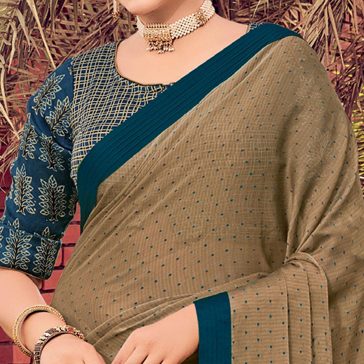 Chiku Festive Wear Solid Chiffon Saree With Border - Peachmode