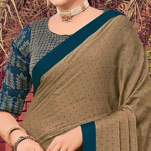 Chiku Festive Wear Solid Chiffon Saree With Border - Peachmode