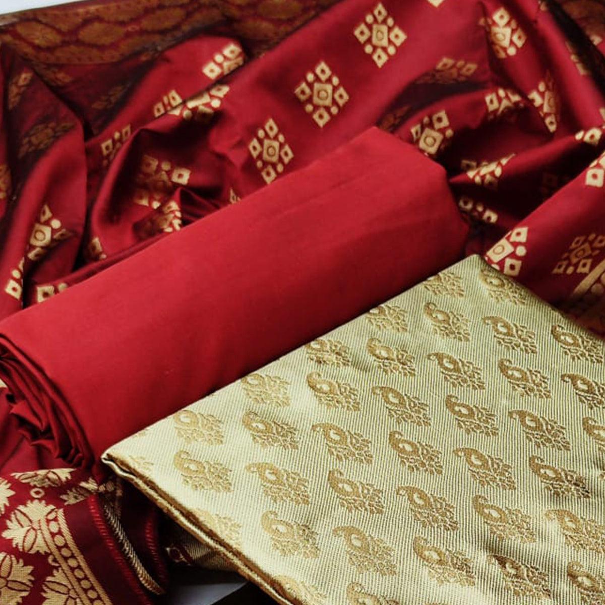 Chiku Festive Wear Woven Banarasi Silk Dress Material - Peachmode