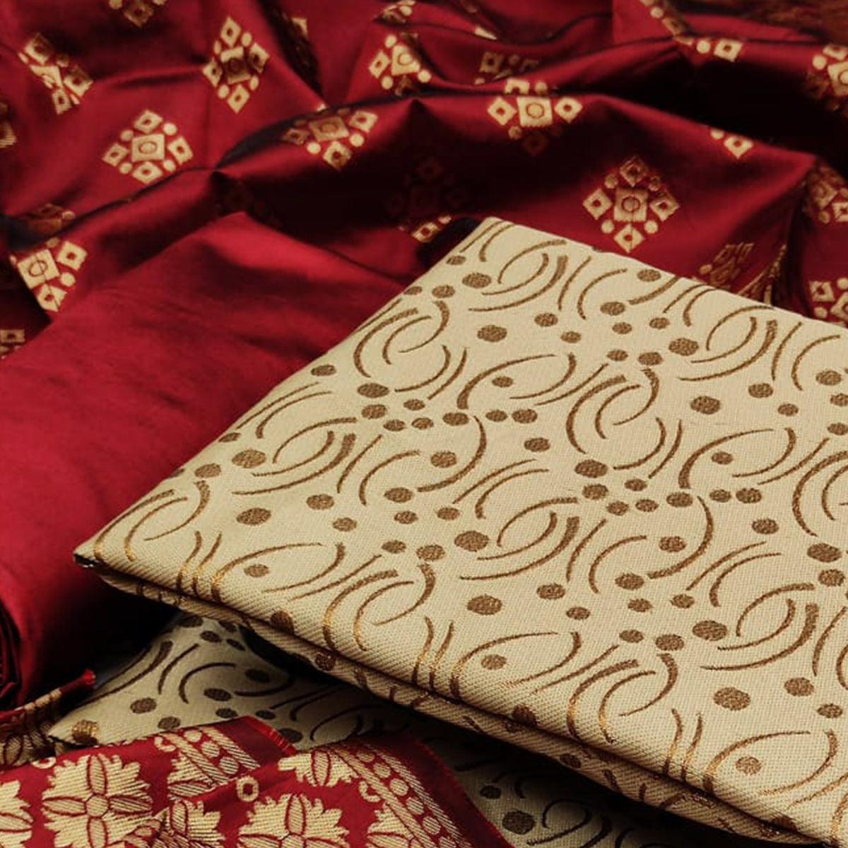 Chiku Festive Wear Woven Banarasi Silk Dress Material - Peachmode