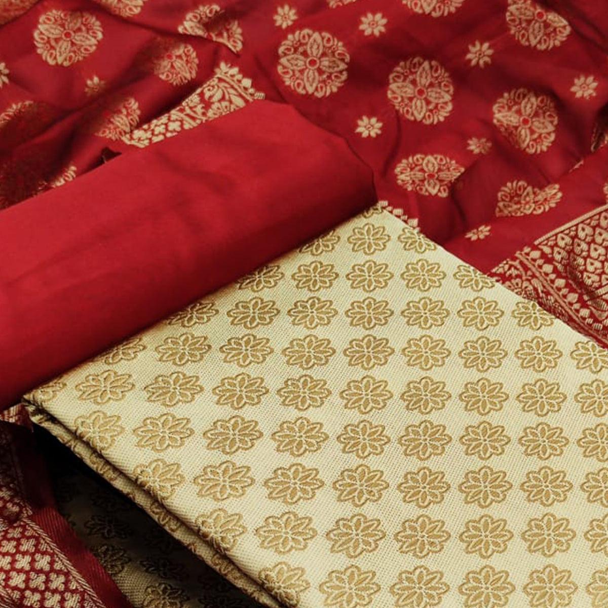 Chiku Festive Wear Woven Banarasi Silk Dress Material - Peachmode