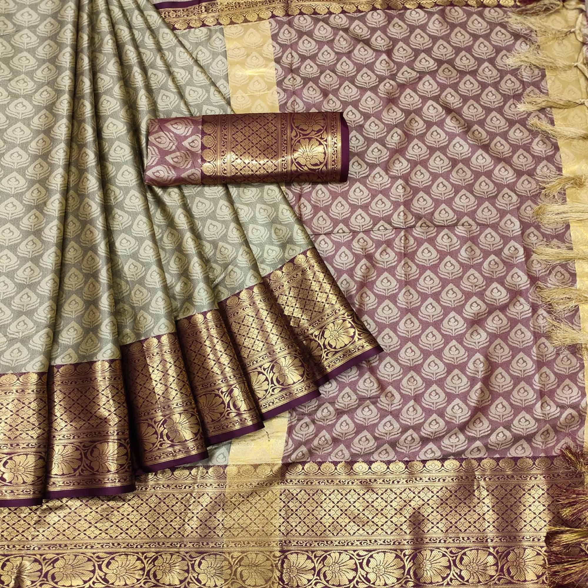 Chiku Festive Wear Woven Cotton Saree With Tassels - Peachmode