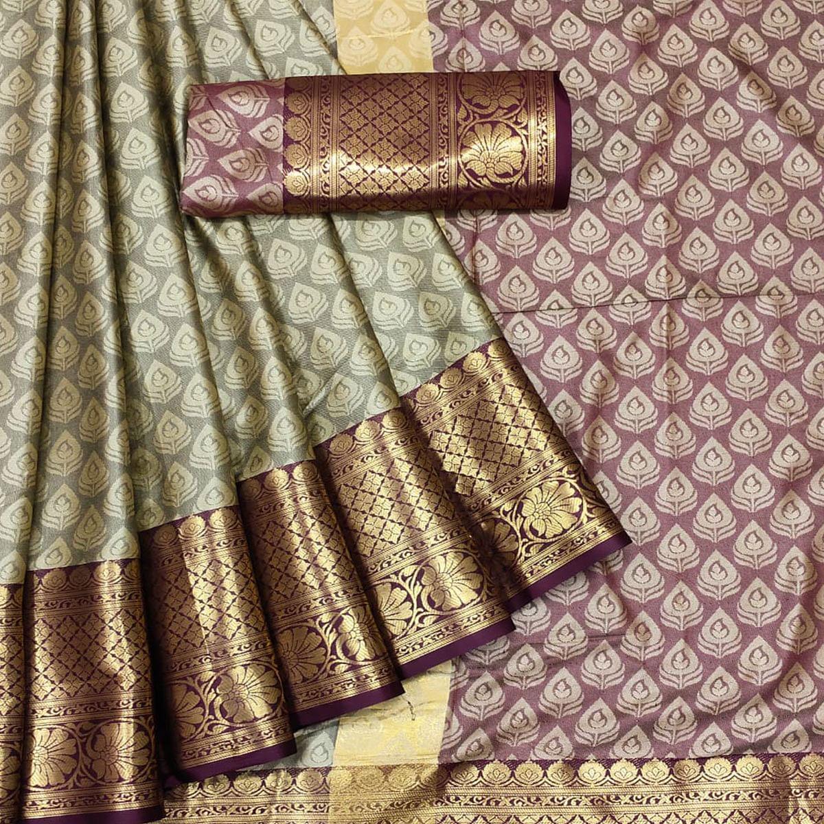 Chiku Festive Wear Woven Cotton Saree With Tassels - Peachmode
