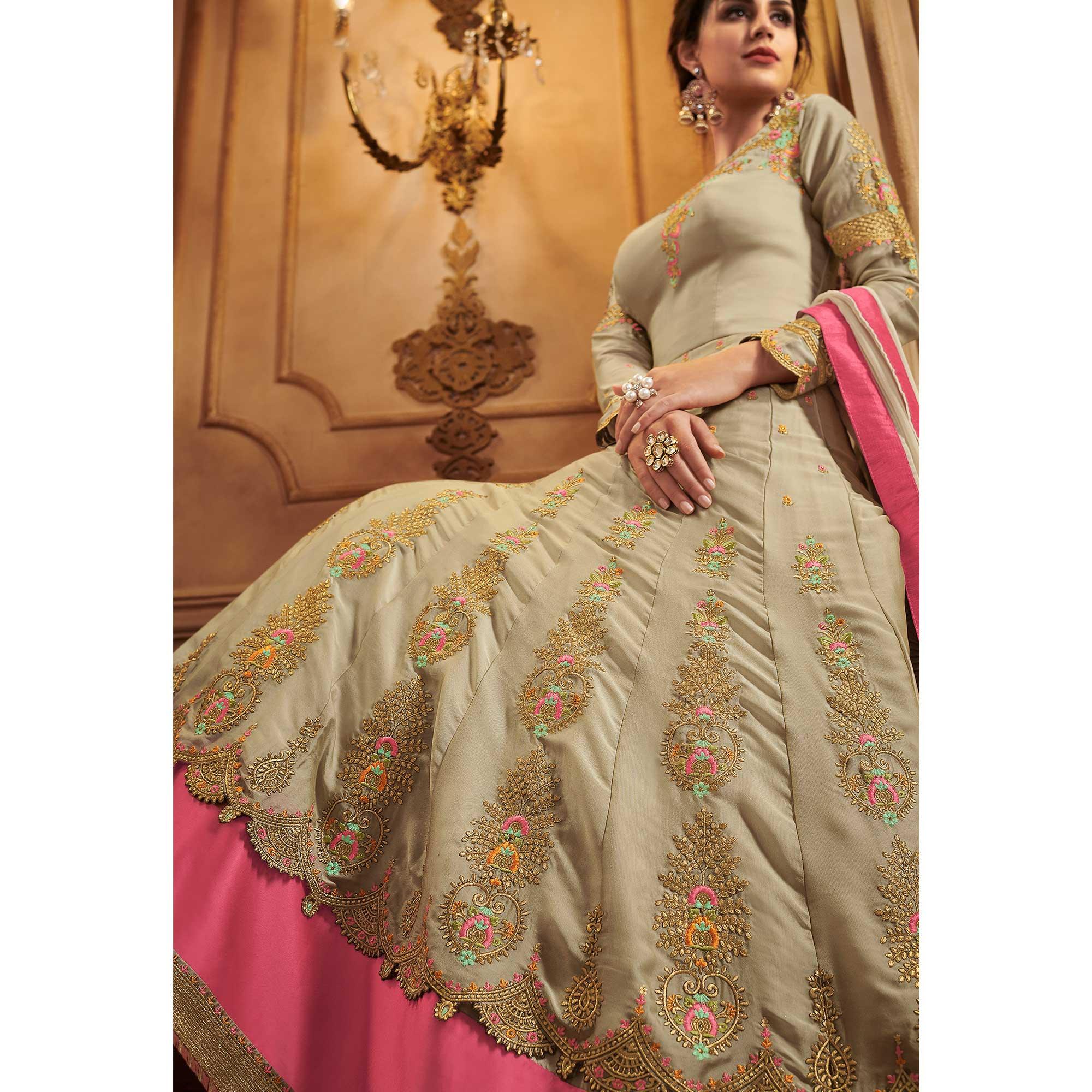 Chiku Partywear Embroidered Georgette Anarkali Suit - Peachmode