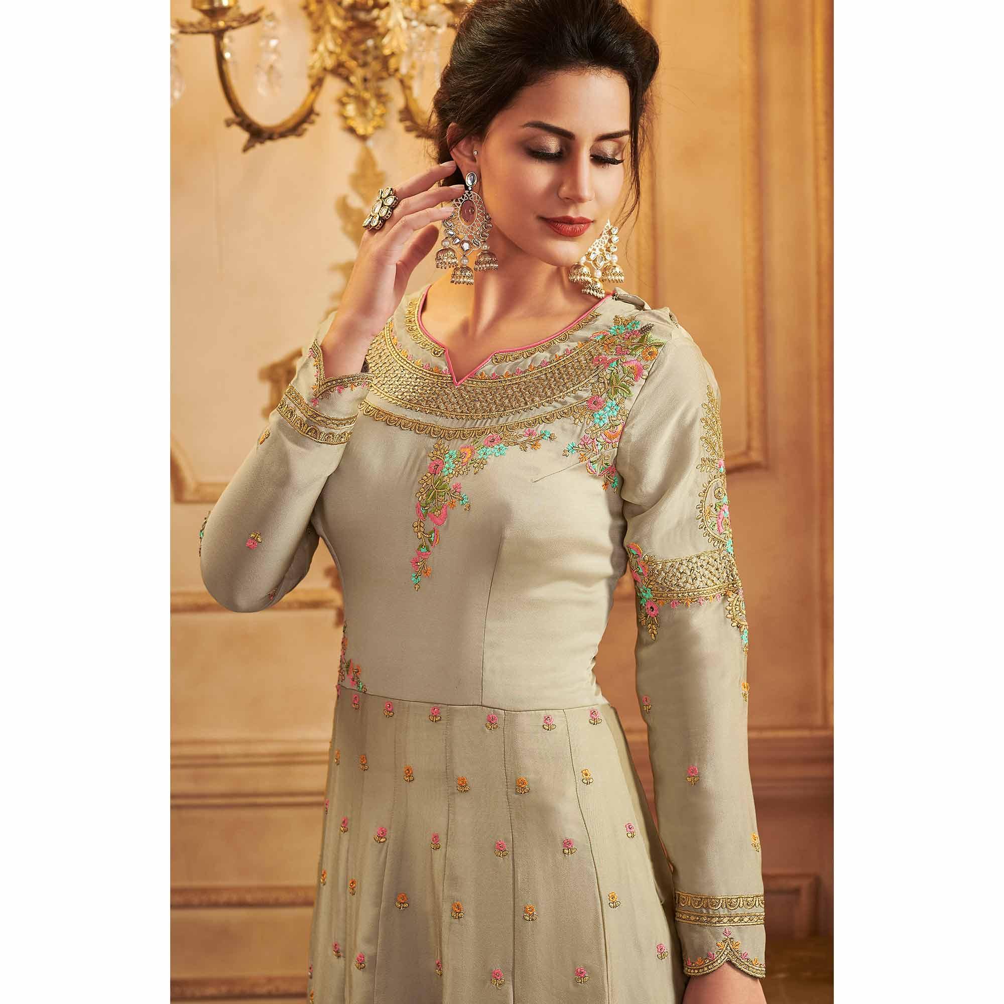 Chiku Partywear Embroidered Georgette Anarkali Suit - Peachmode