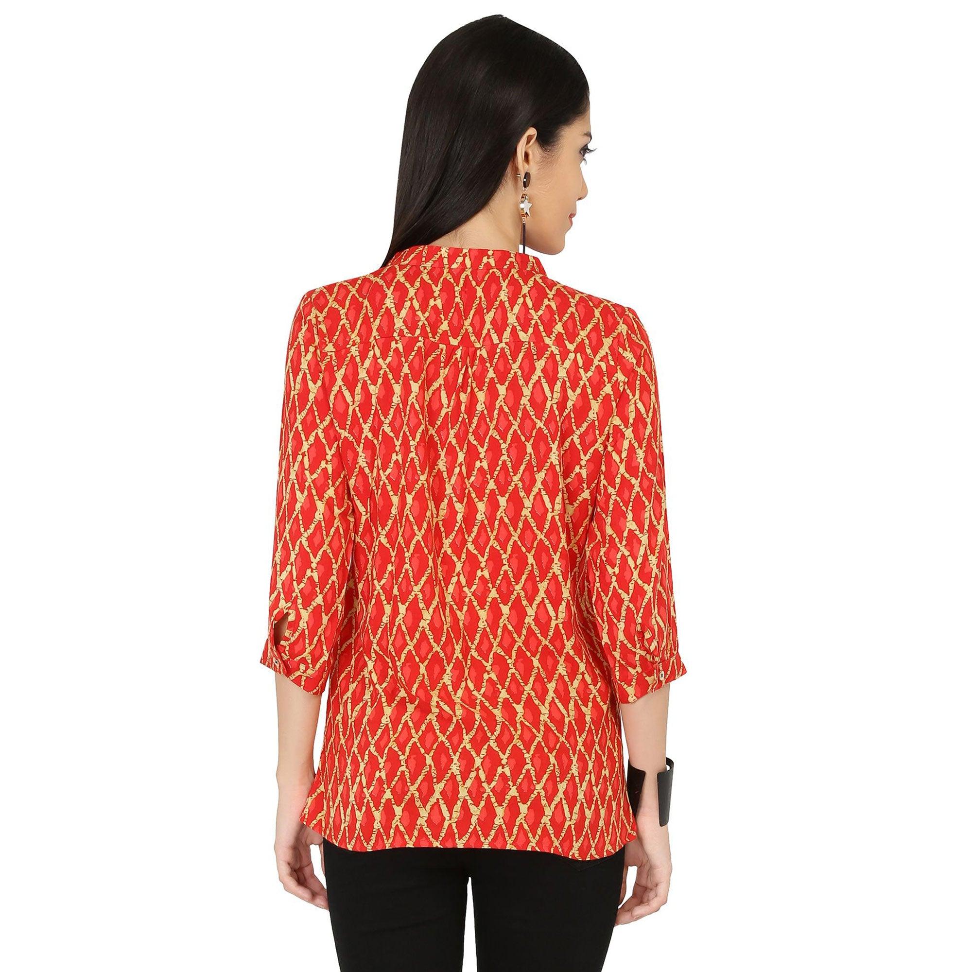 Chimpaaanzee - Orange Colored Casual Printed Viscose Top - Peachmode