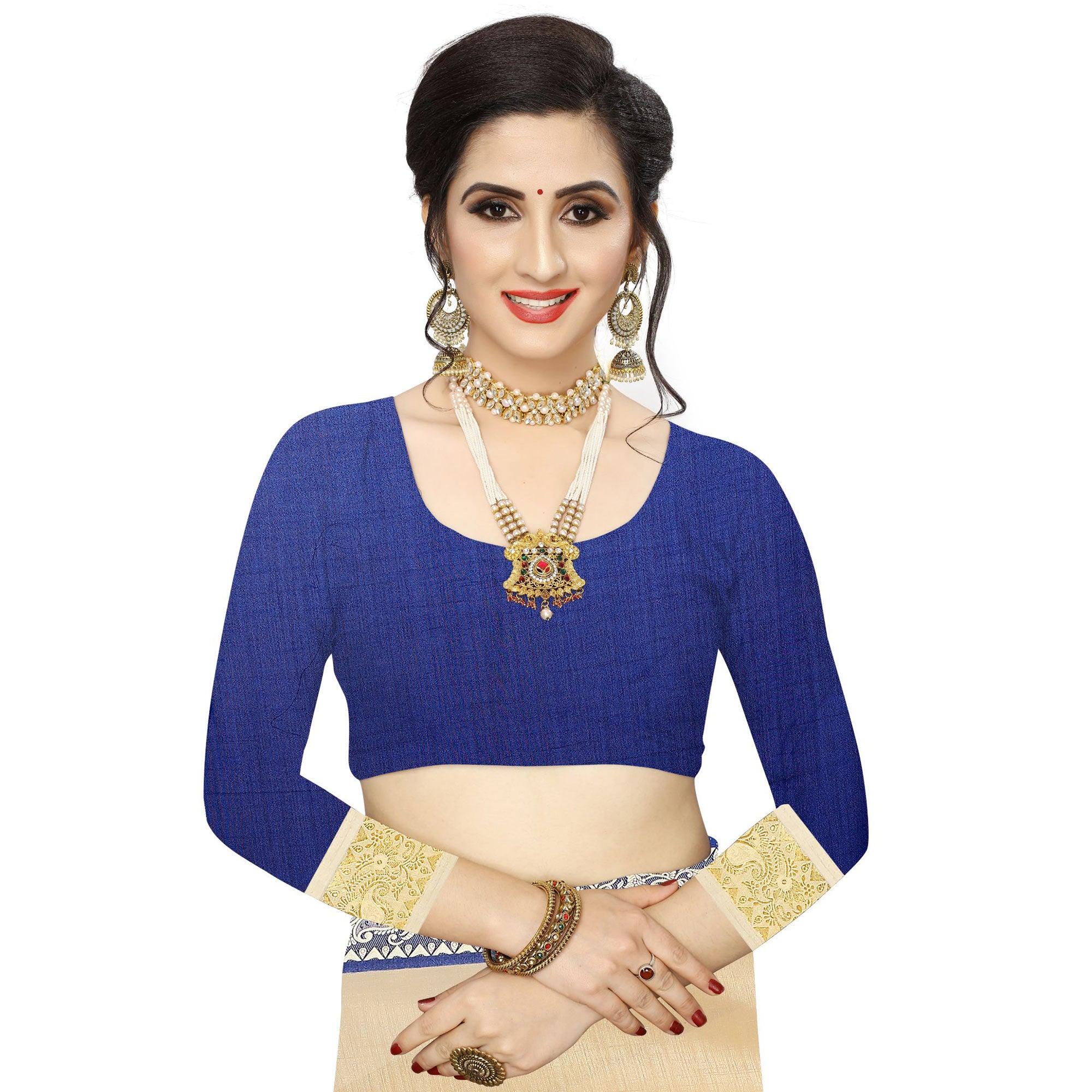 Classy Beige Colored Festive Wear Woven Vichitra Silk Saree - Peachmode