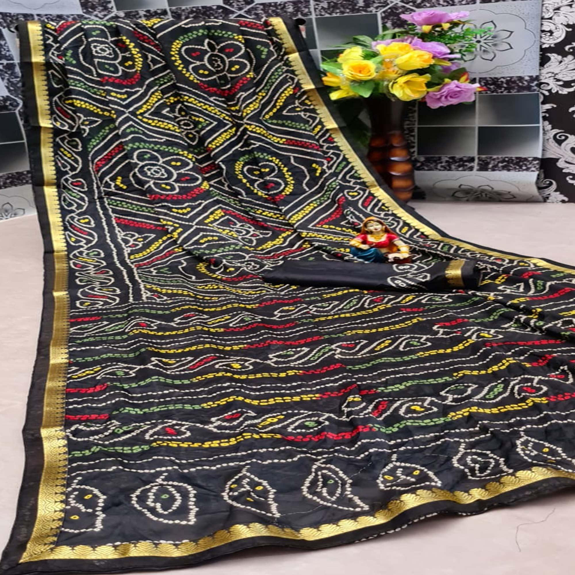Classy Black Colored Festive Wear Woven Moss Georgette Saree - Peachmode