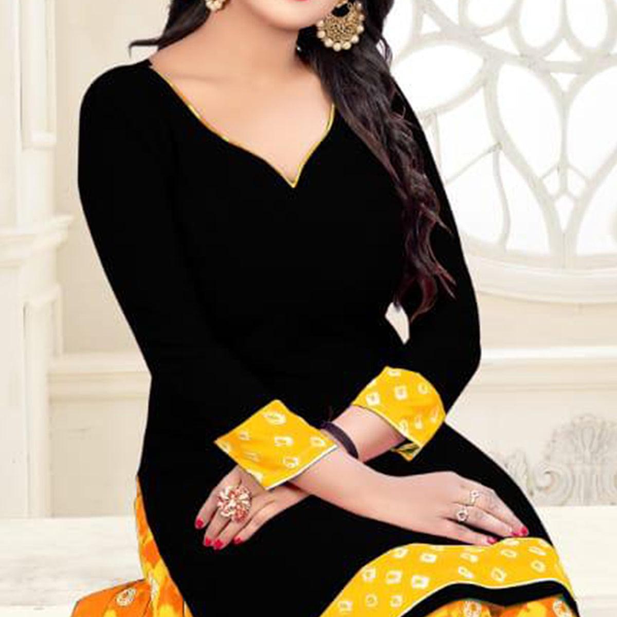 Classy Black - Orange Colored Casual Wear Printed Crepe Salwar Suit - Peachmode
