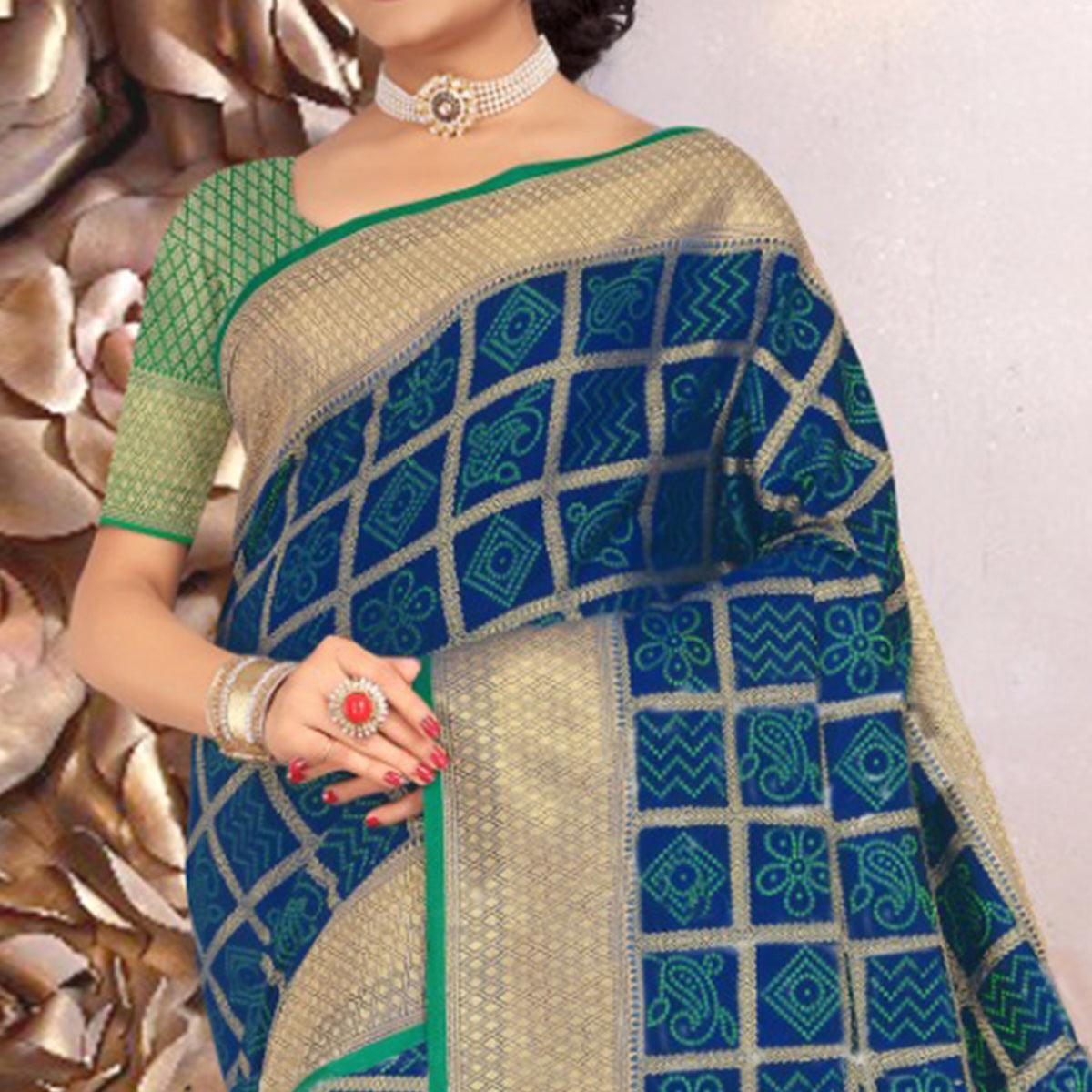 Classy Blue Colored Festive Wear Woven Banarasi Silk Saree - Peachmode