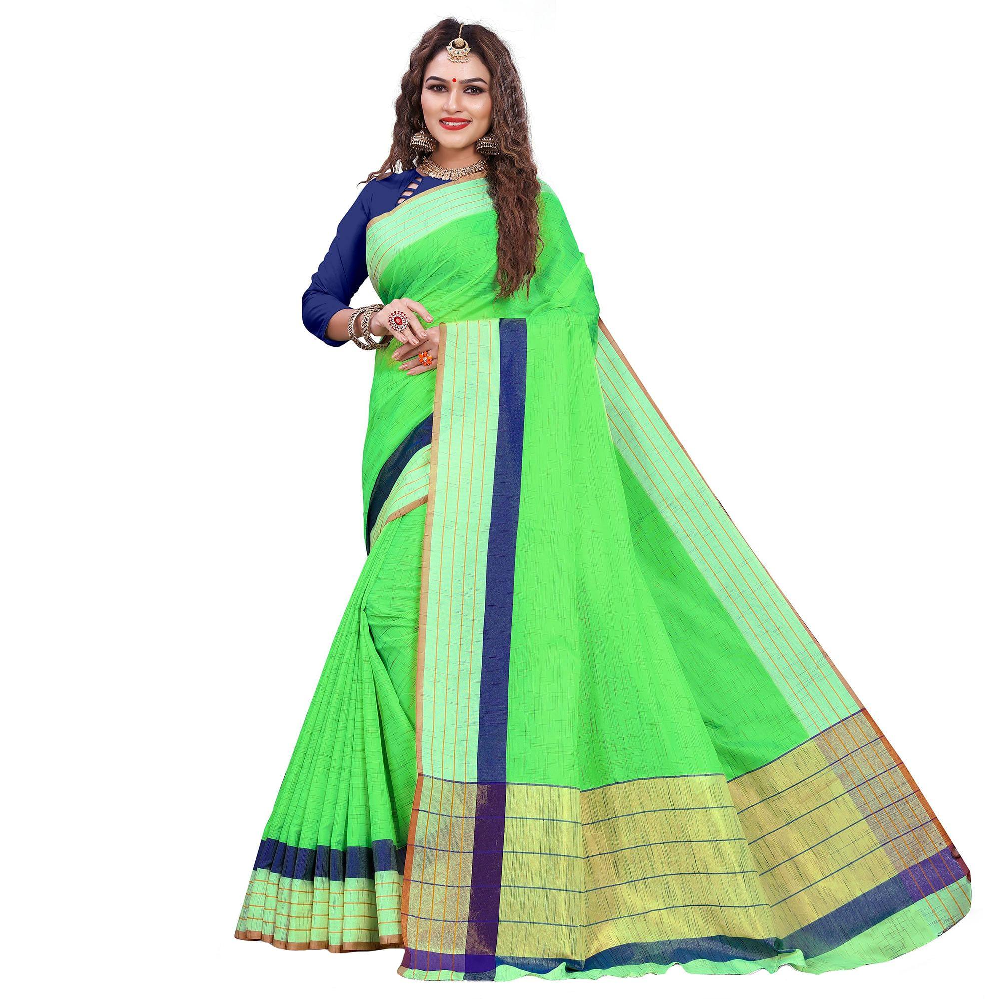 Classy Bright Green Colored Casual Printed Art Silk Saree - Peachmode