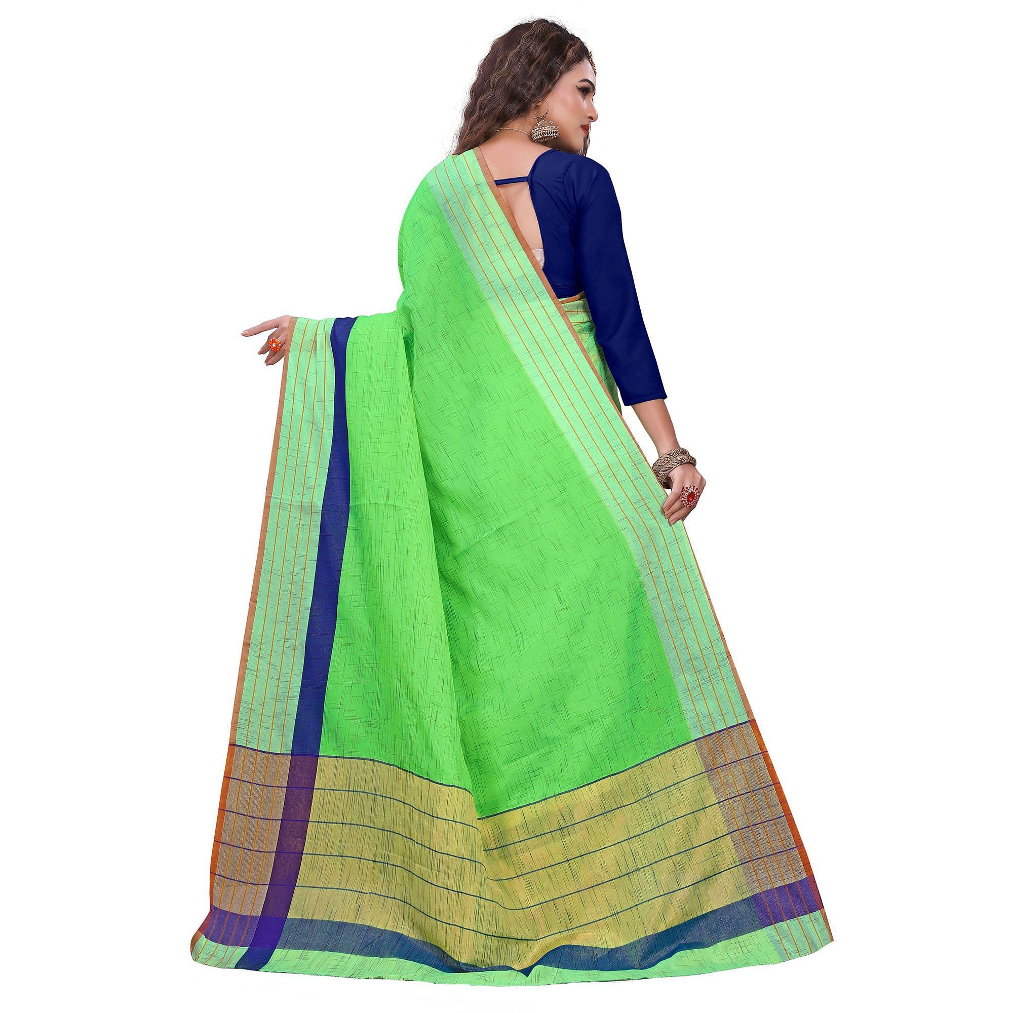 Classy Bright Green Colored Casual Printed Art Silk Saree - Peachmode