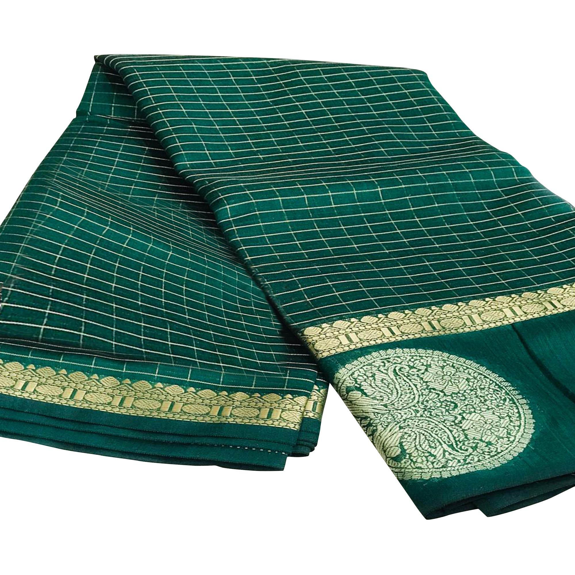 Classy Dark Green Colored Festive Wear Woven Silk Saree - Peachmode