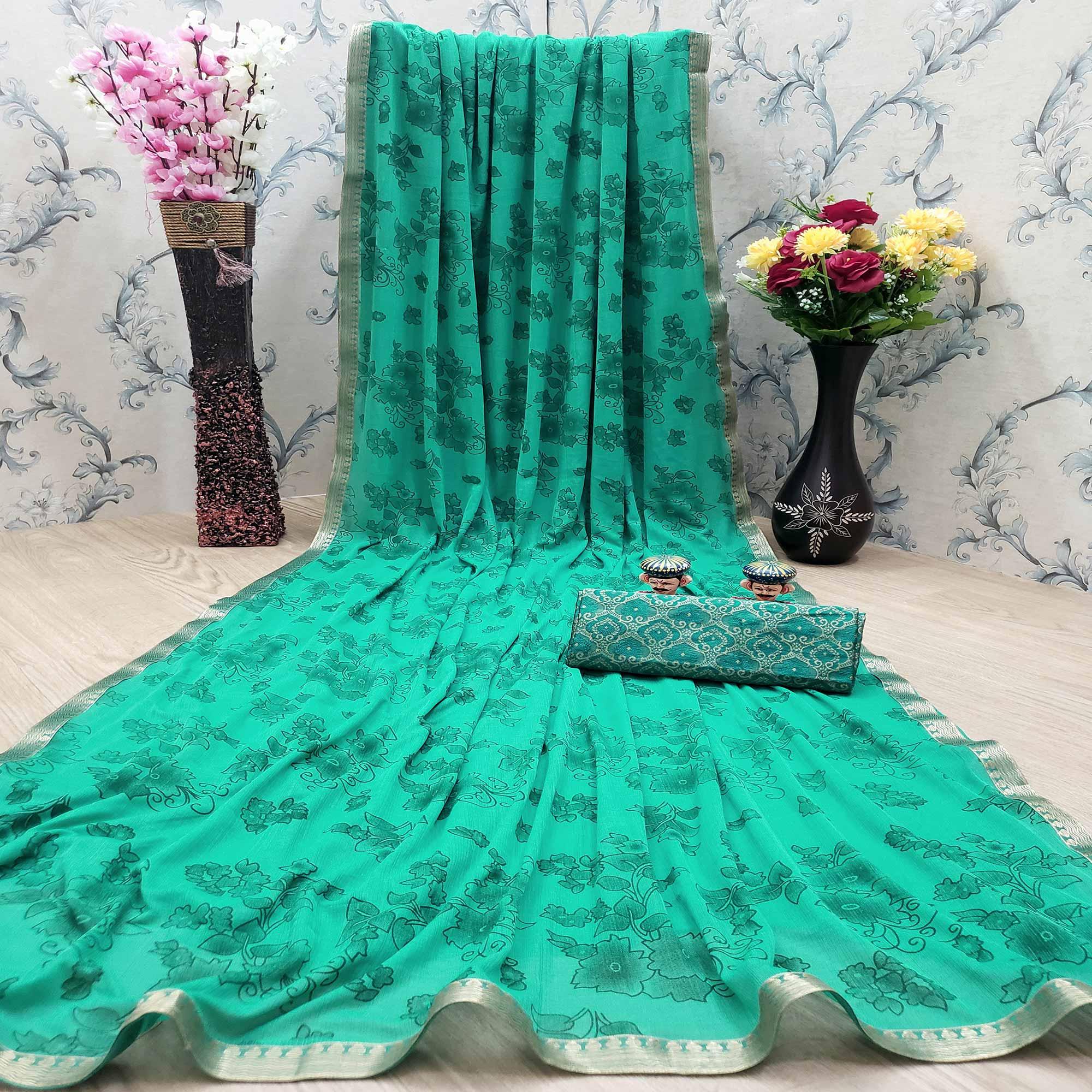 Classy Green Coloured Casual Wear Printed Art Silk Saree - Peachmode