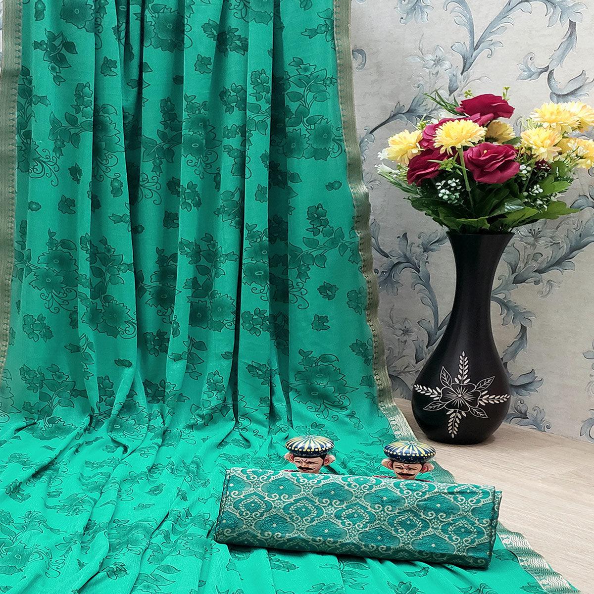Classy Green Coloured Casual Wear Printed Art Silk Saree - Peachmode