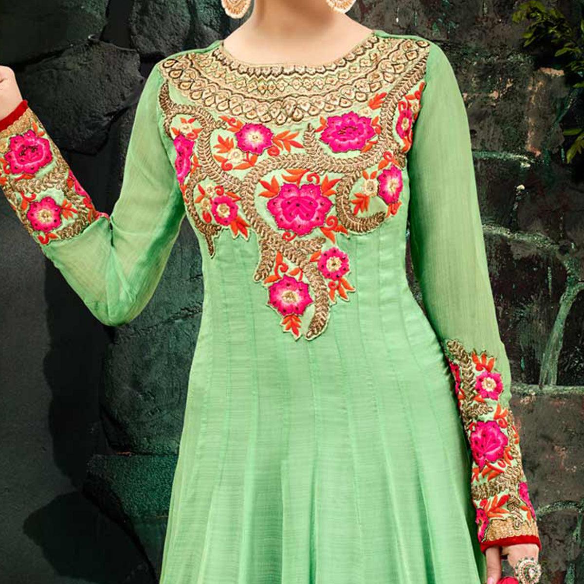 Classy Green Georgette Chiffon Designer Anarkali Suit - Peachmode