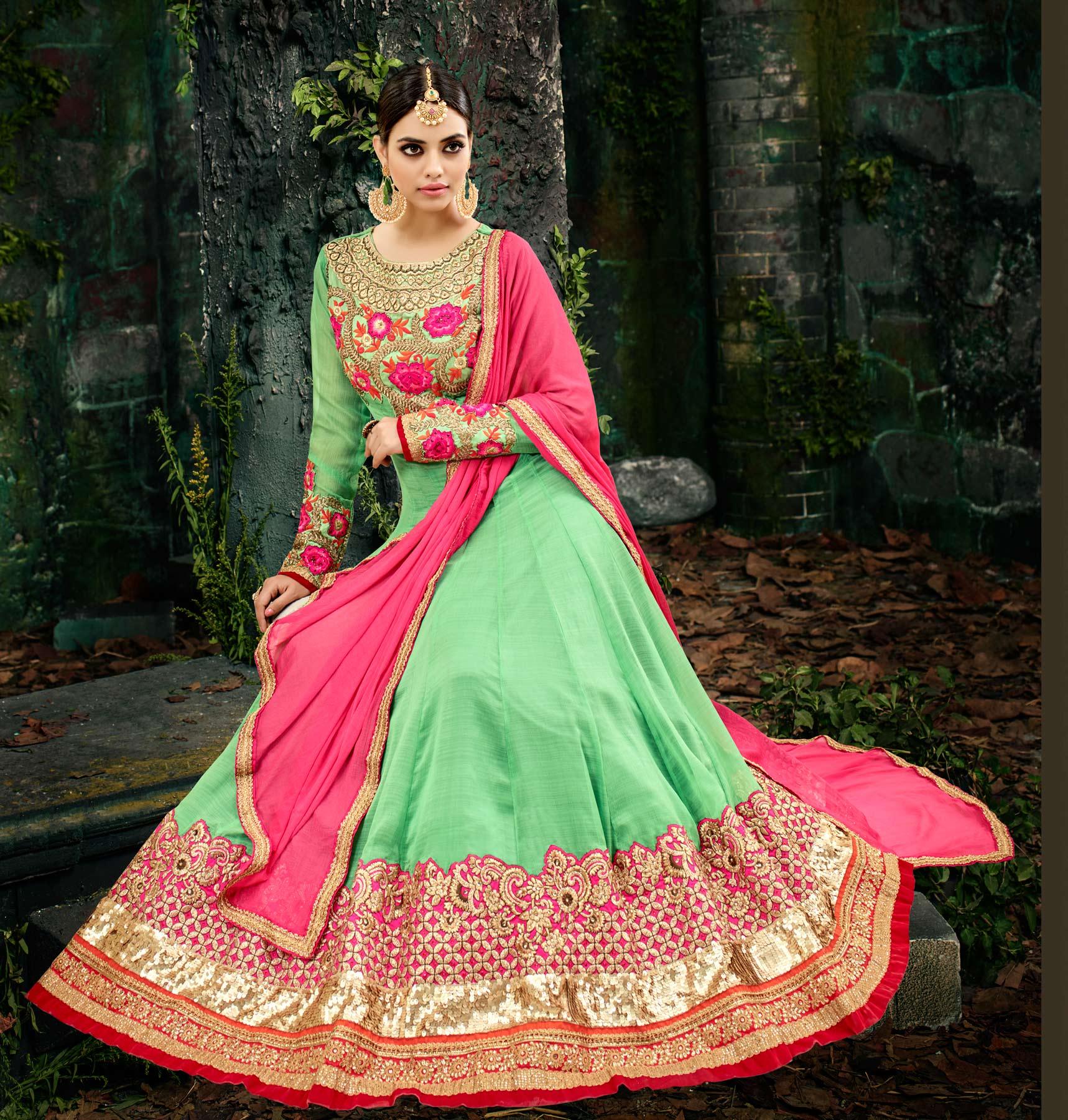 Classy Green Georgette Chiffon Designer Anarkali Suit - Peachmode