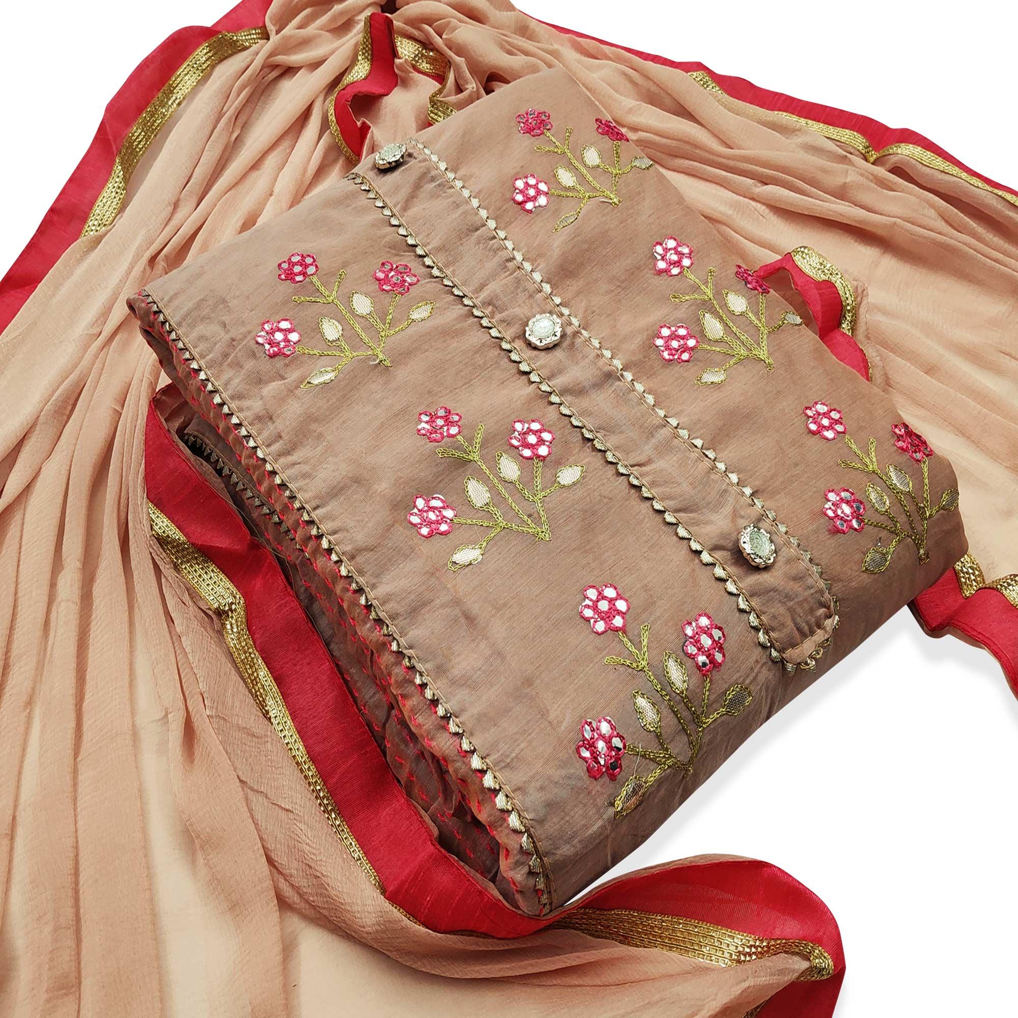 Classy Mauve Colored Casual Wear Embroidered Modal Dress Material - Peachmode