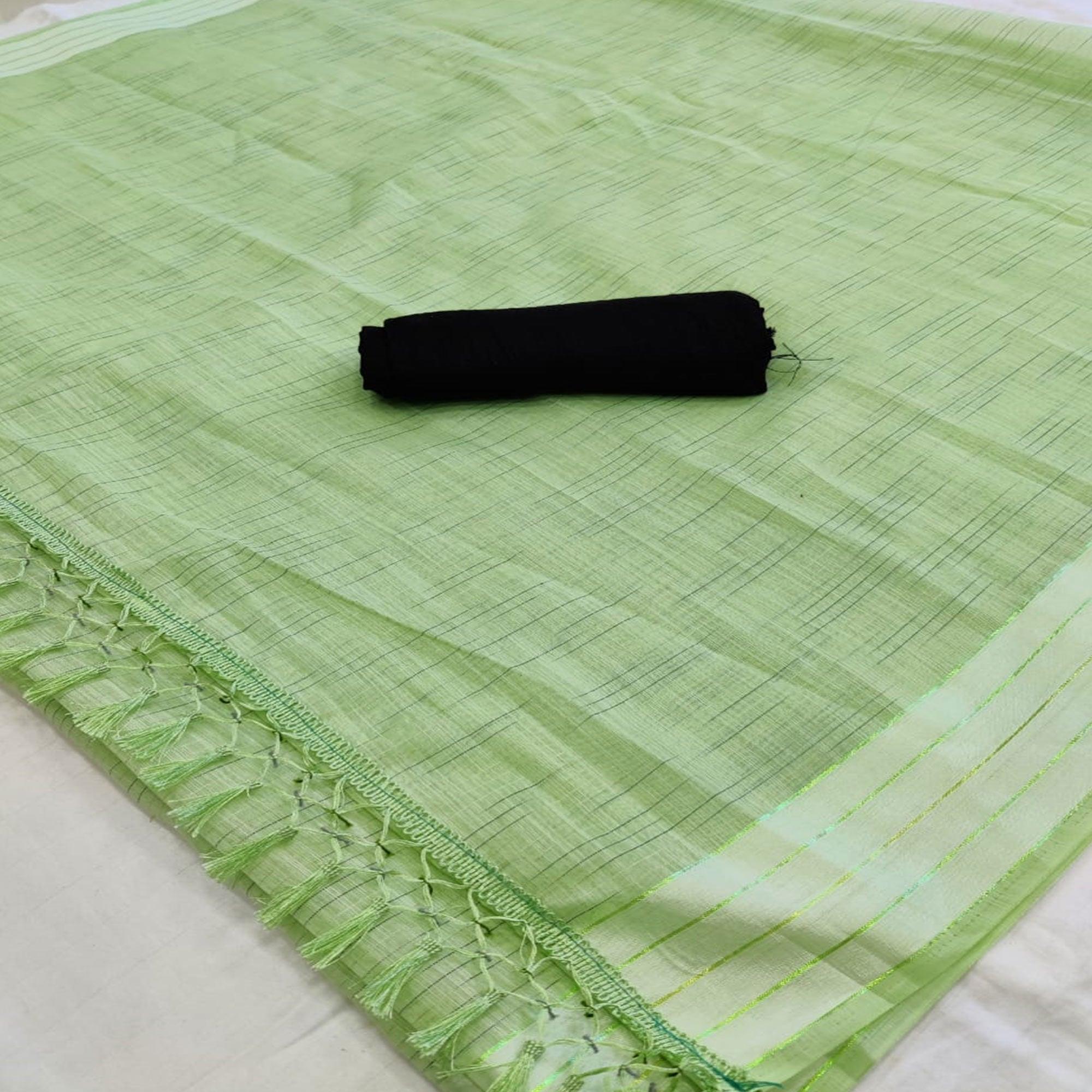 Classy Mehendi Green Colored Casual Wear Solid Cotton Saree - Peachmode