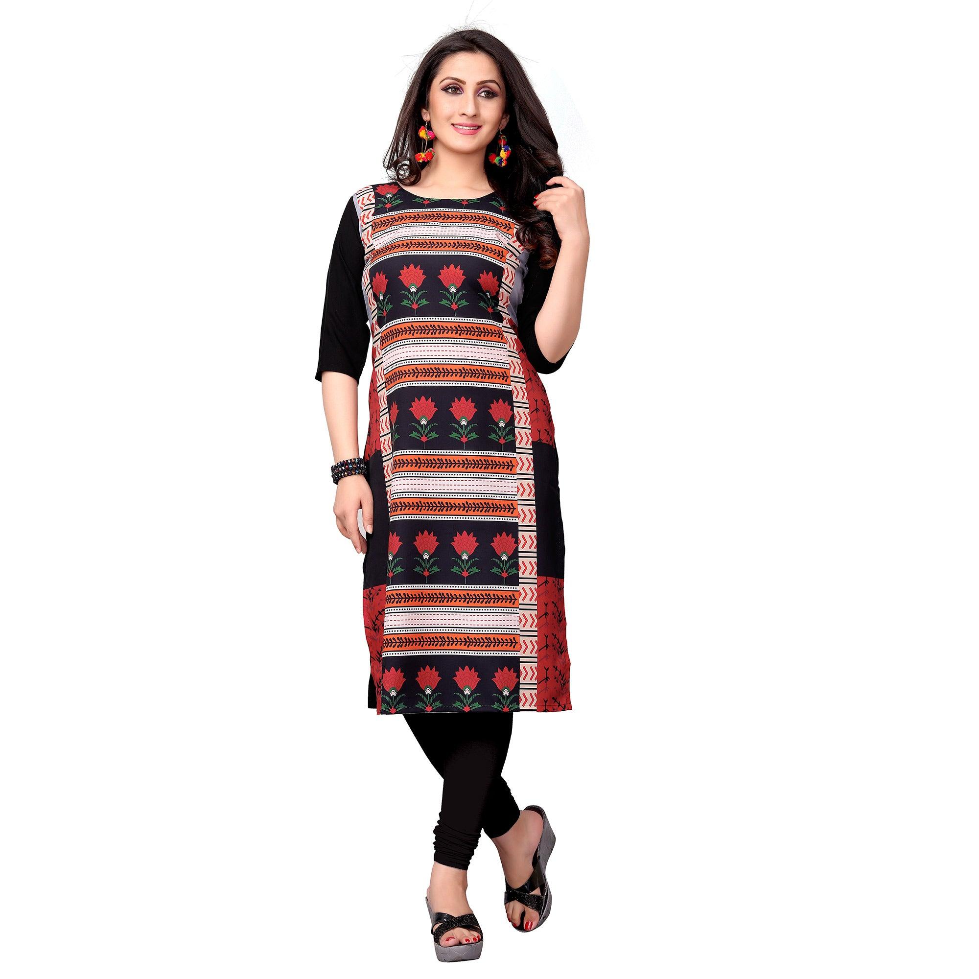 Classy Multi Colored Casual Printed Crepe Kurti - Peachmode