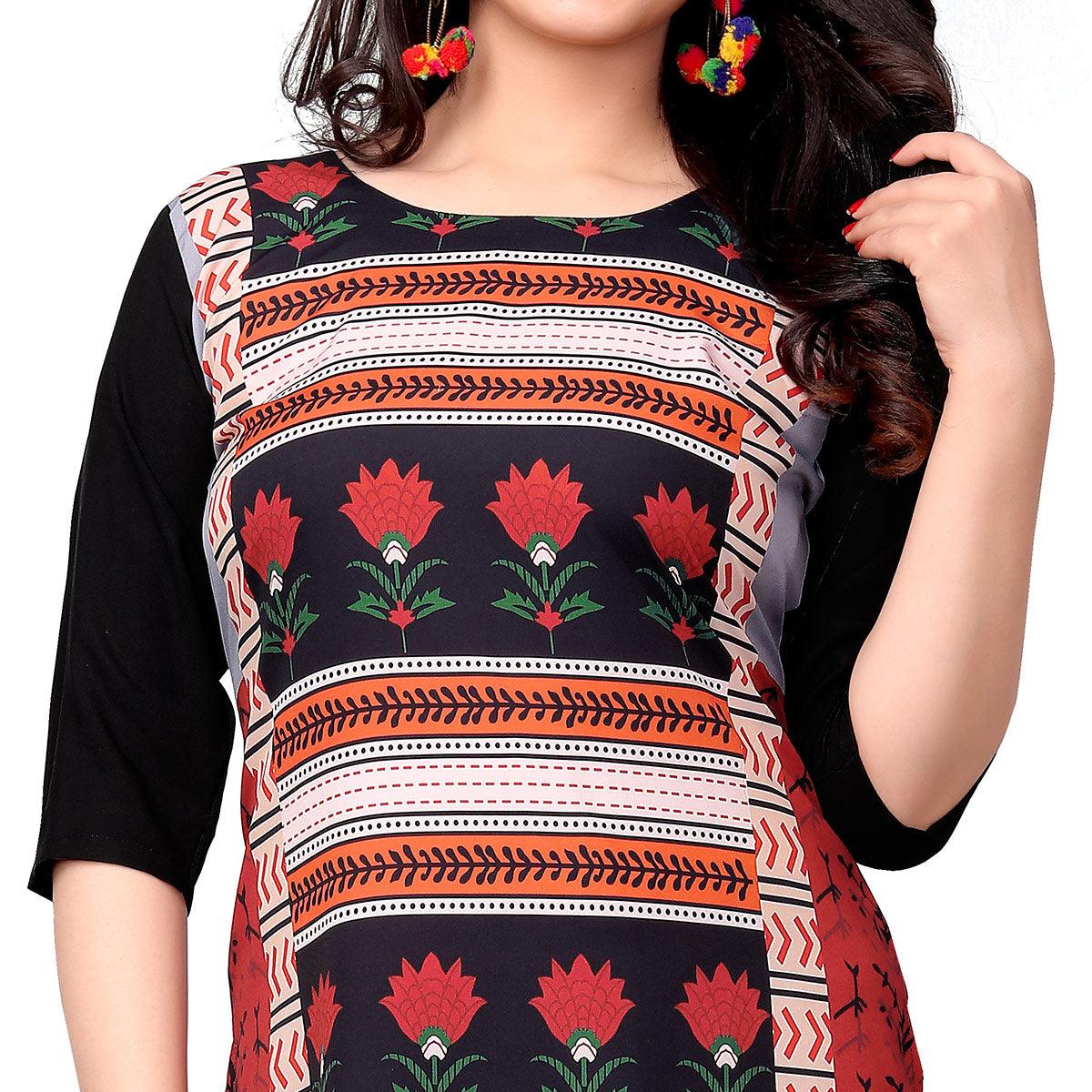 Classy Multi Colored Casual Printed Crepe Kurti - Peachmode