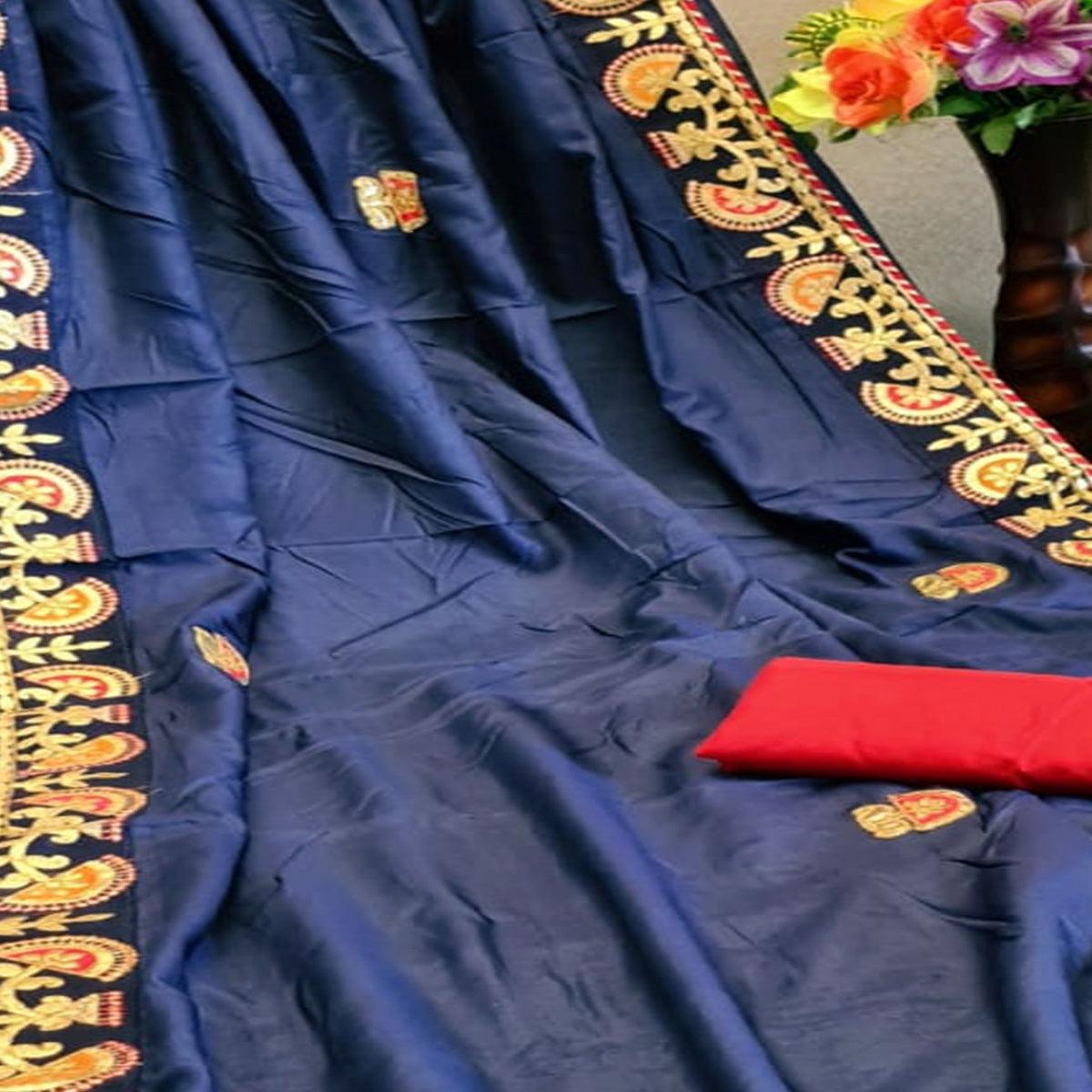 Classy Navy Blue Colored Festive Wear Butta Work Dola Silk Saree - Peachmode