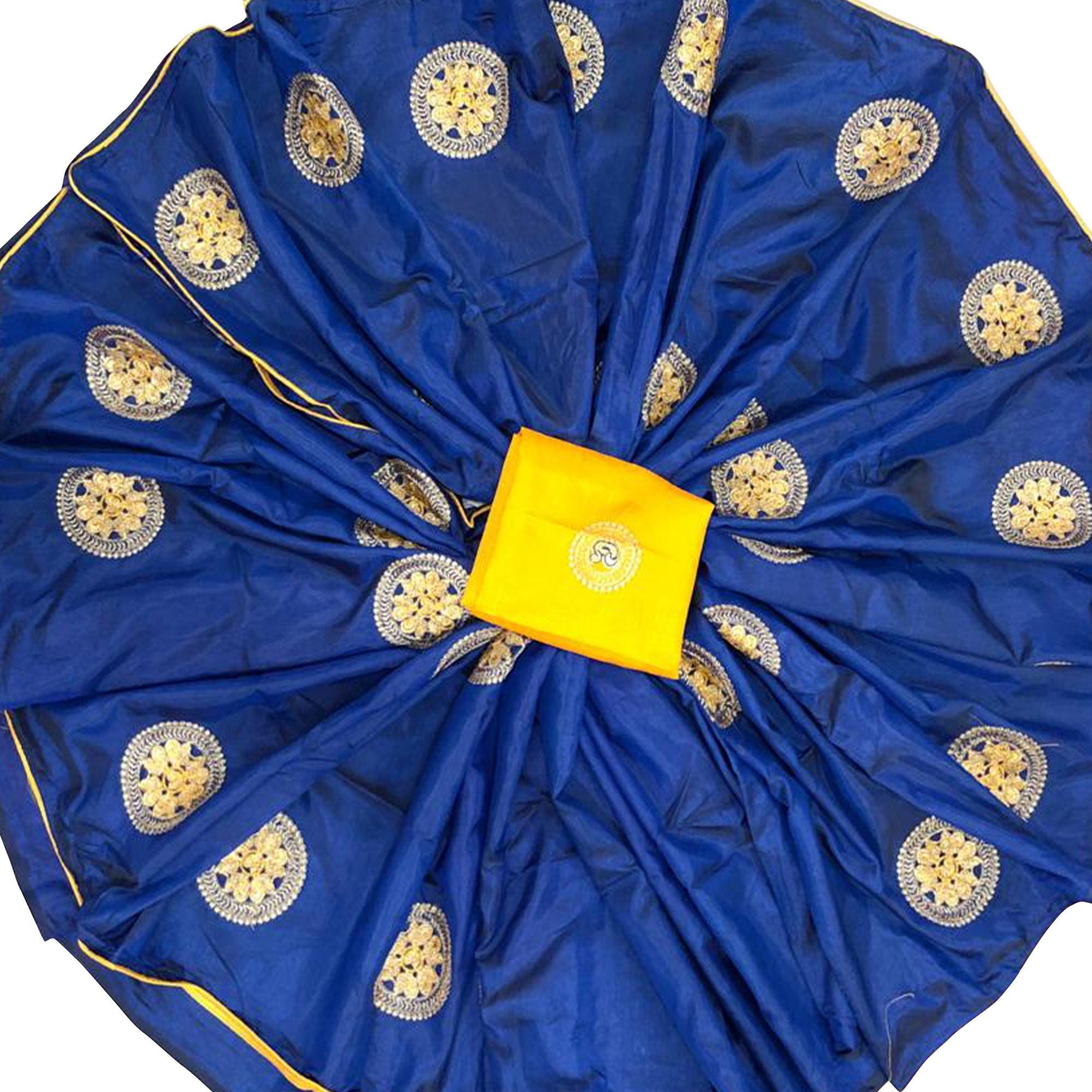 Classy Navy Blue Colored Festive Wear Embroidered Art Silk Saree - Peachmode
