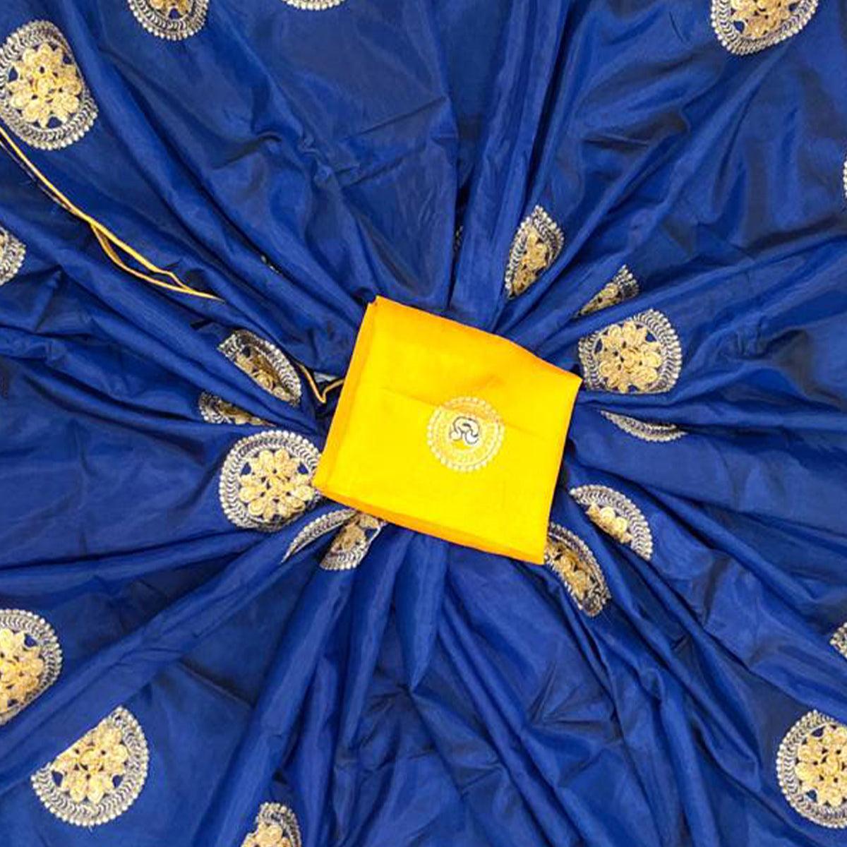 Classy Navy Blue Colored Festive Wear Embroidered Art Silk Saree - Peachmode