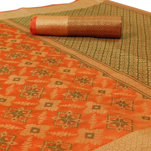 Classy Orange Colored Festive Wear Woven Silk Saree - Peachmode