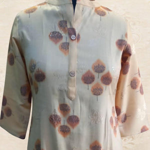 Classy Pastel Yellow Colored Casual Wear Printed Cotton Kurti - Peachmode
