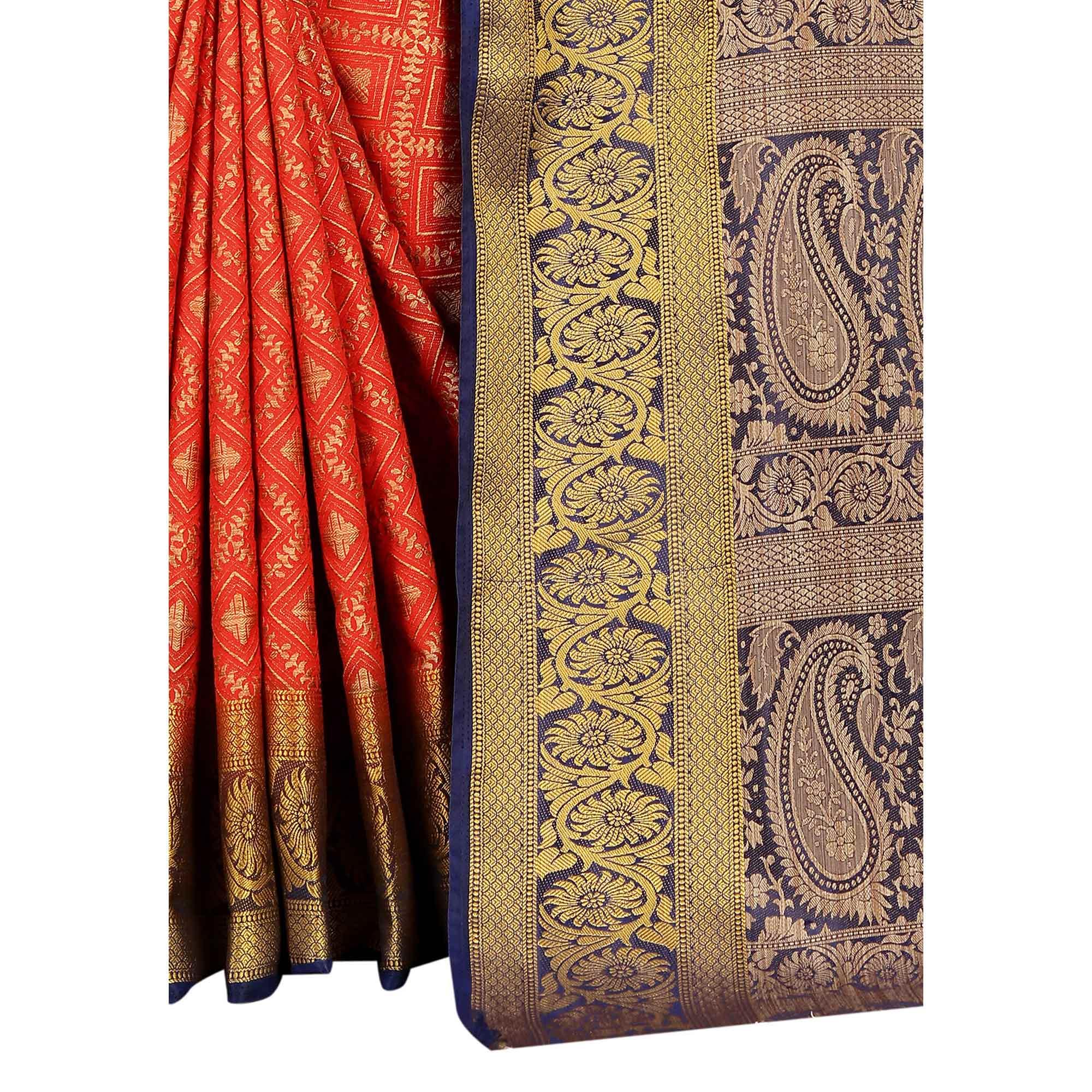 Classy Red Colored Festive Wear Woven Art Silk Saree - Peachmode