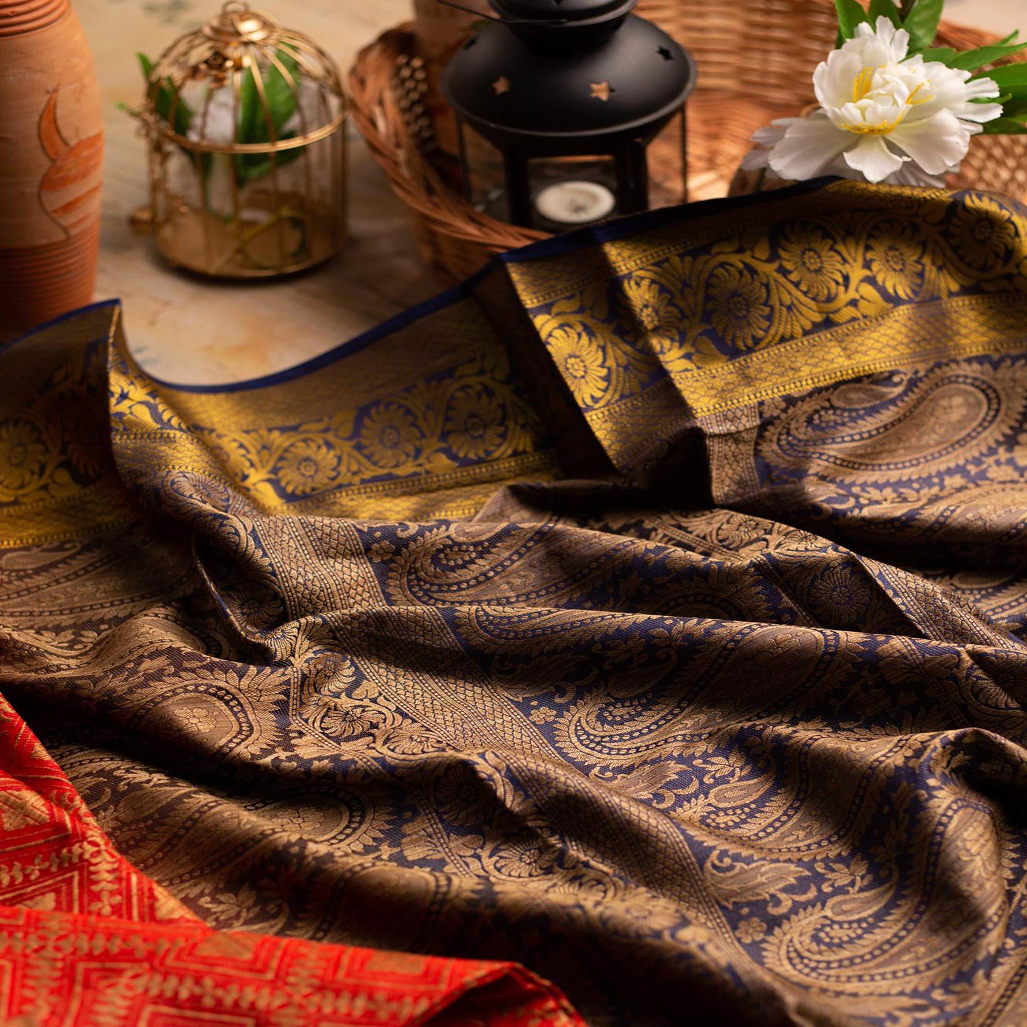Classy Red Colored Festive Wear Woven Art Silk Saree - Peachmode