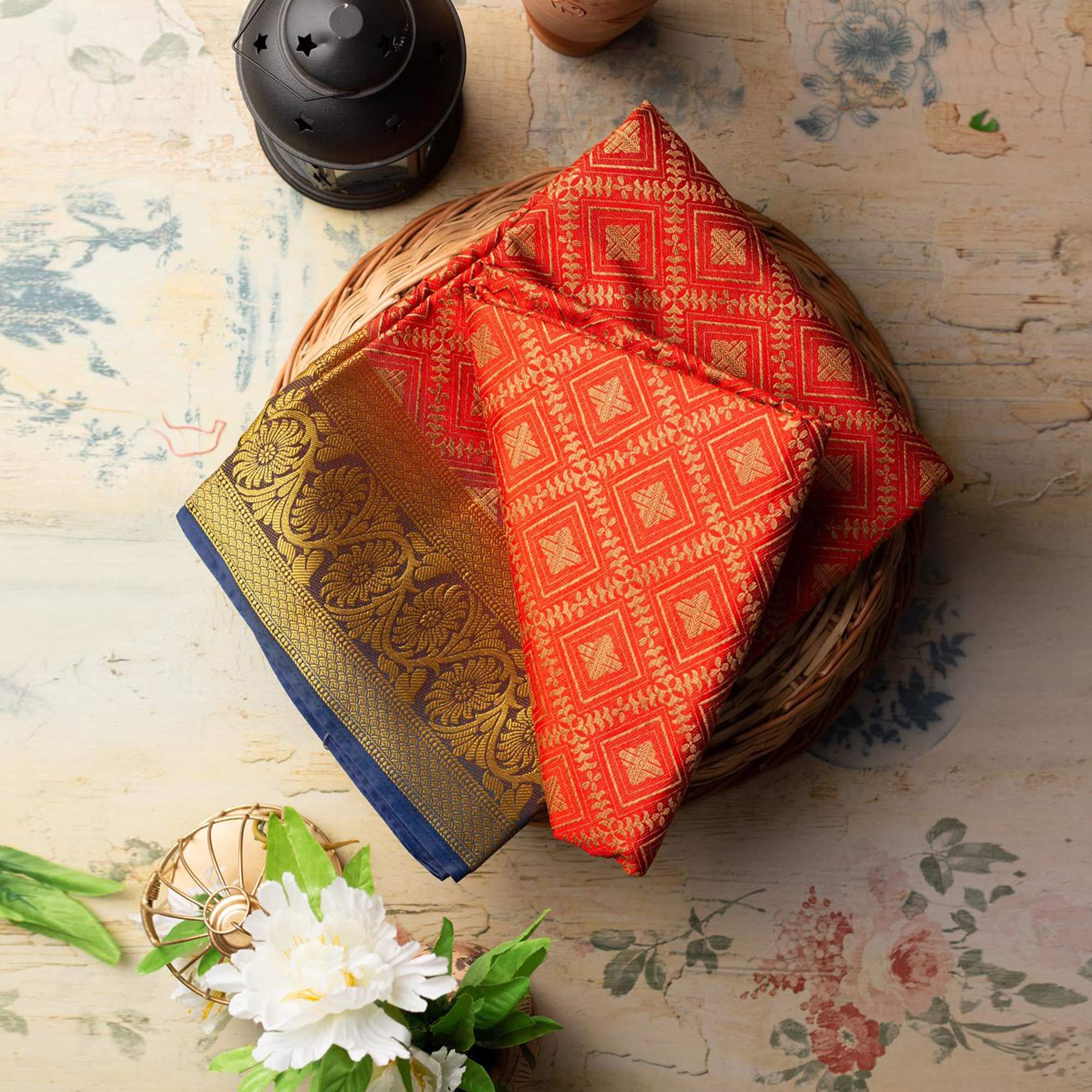 Classy Red Colored Festive Wear Woven Art Silk Saree - Peachmode