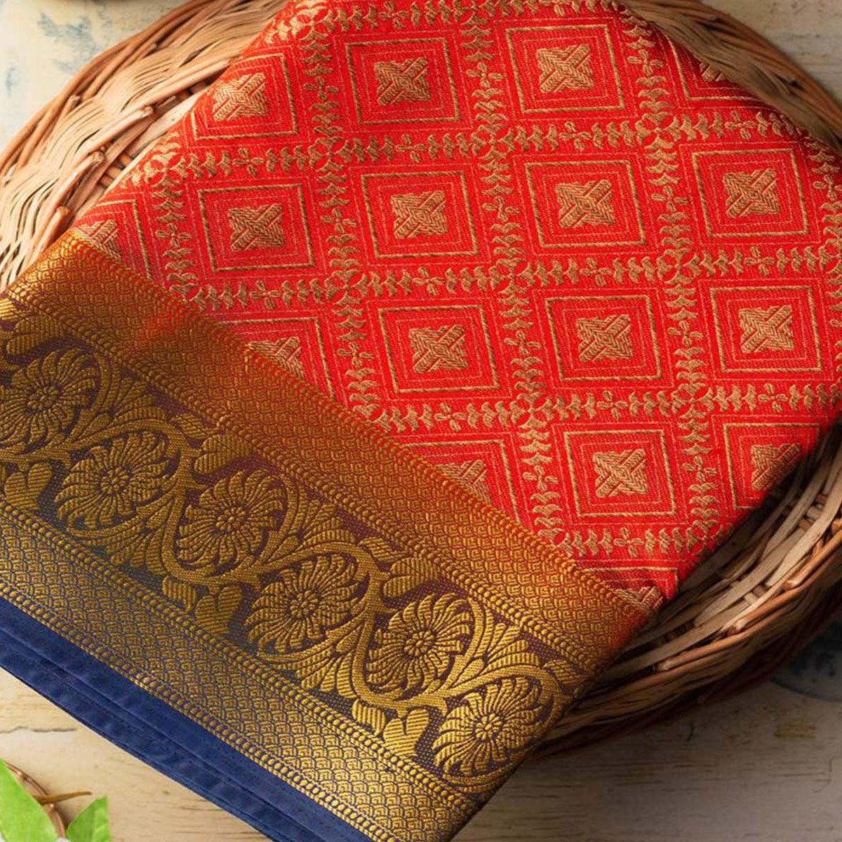Classy Red Colored Festive Wear Woven Art Silk Saree - Peachmode