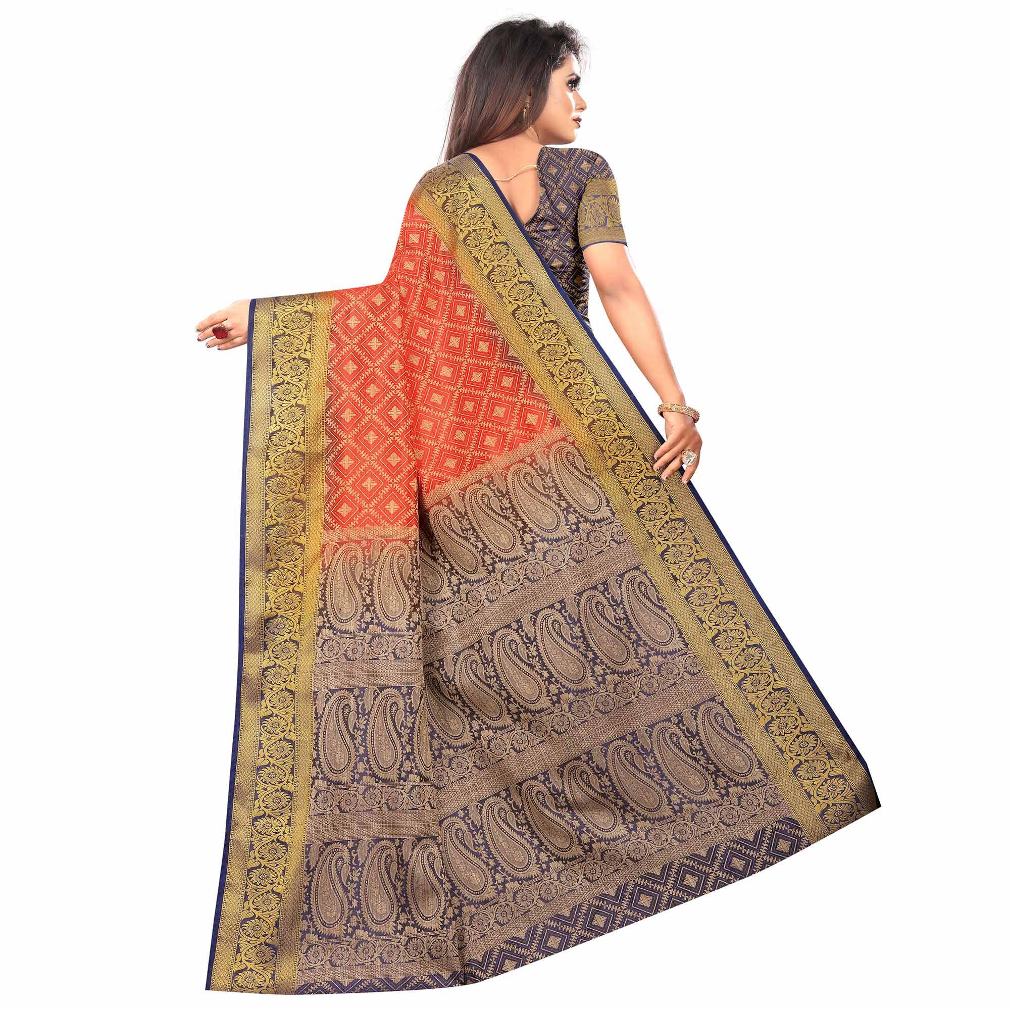 Classy Red Colored Festive Wear Woven Art Silk Saree - Peachmode
