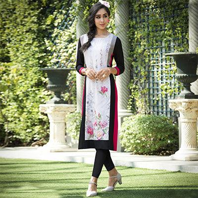 Classy White Colored Casual Printed Rayon Kurti - Peachmode