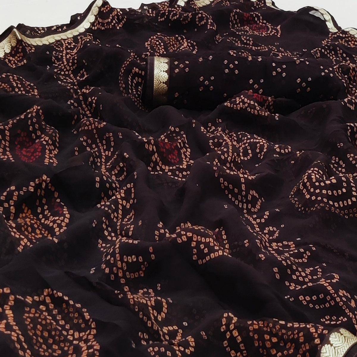 Coffee Casual Wear Bandhani Printed Soft Georgette Saree With Fancy Border - Peachmode