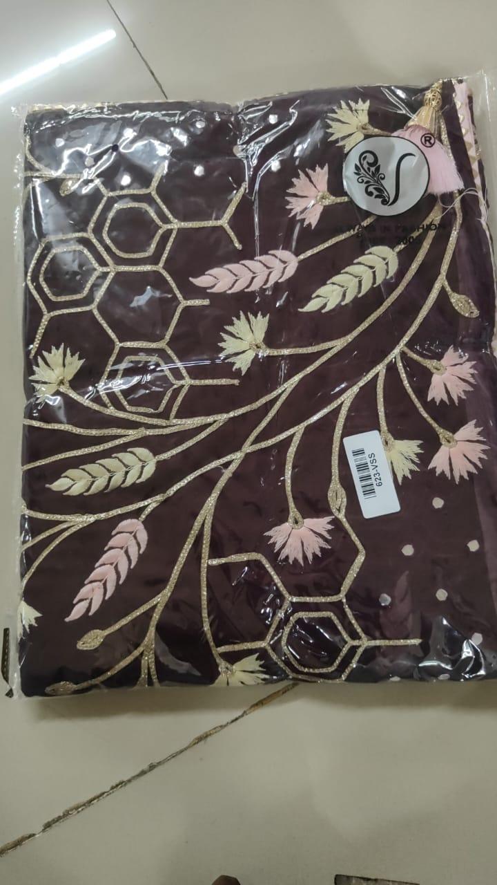 Coffee Embroidered With Embellished Georgette Saree - Peachmode