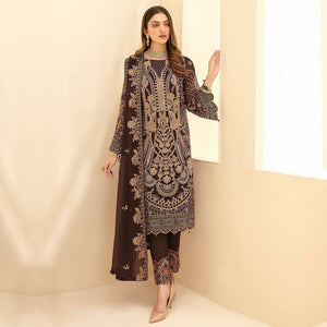 Coffee Party Wear Embroidered Georgette Pakistani Suit - Peachmode