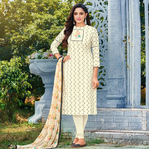 Cream Casual Wear Embroidered Chanderi Dress Material - Peachmode