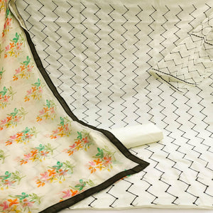 Cream Casual Wear Embroidered Chanderi Dress Material - Peachmode