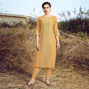 Cream Casual Wear Lucknowi Embroidered Georgette Kurti - Peachmode