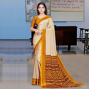 Cream Casual Wear Printed Silk Saree - Peachmode