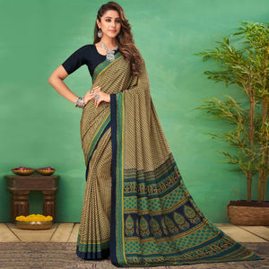 Cream Casual Wear Printed Silk Saree - Peachmode