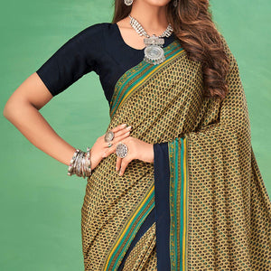 Cream Casual Wear Printed Silk Saree - Peachmode