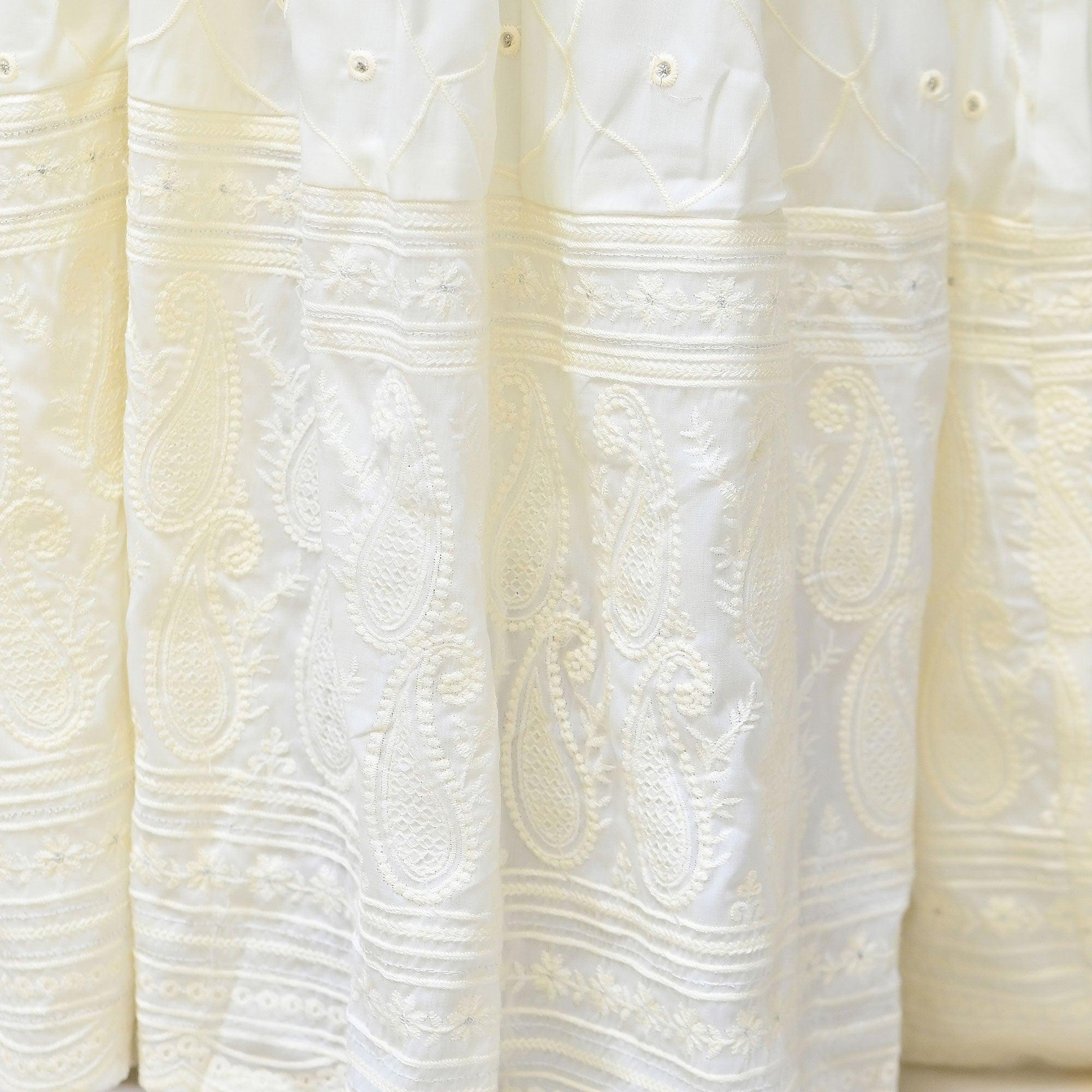 Cream Chikankari Embroidered Georgette Gown - Peachmode