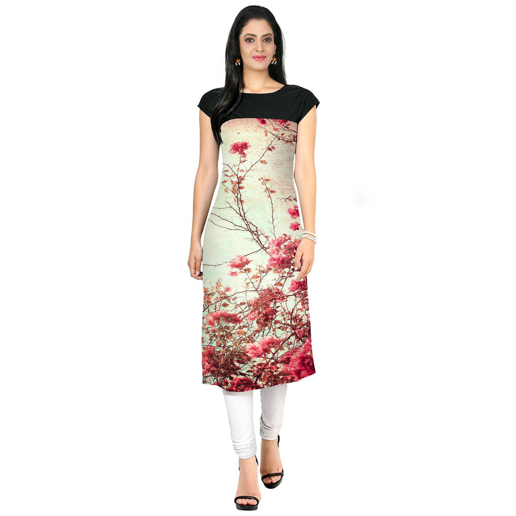 Cream Colored Casual Floral Print Kurti - Peachmode